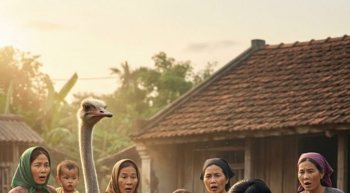 “…Cái này… là cái gì?” Con đà điểu mái Bạch Liên chạy lại, mỏ gõ nhẹ vào cái túi, rồi rít lên như thúc giục.