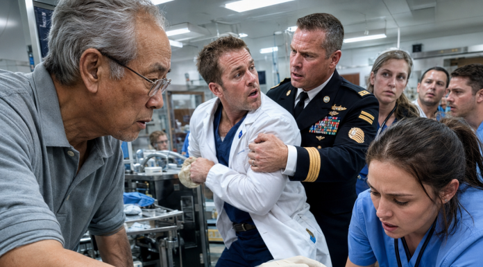 “Get this crazy old man out of here!” the Chief Doctor screamed, slamming me against the wall because of my cheap uniform. He didn’t know the massive, jagged combat scar hidden under my sleeve held the dark secret of a legendary Navy surgeon—and his next move was a fatal mistake.