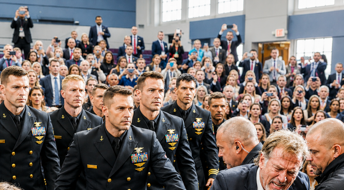 I spent fifteen years working exhausting shifts in frayed clothes just to see my only son graduate from the Naval Academy today. But before his name was called, two campus guards publicly humiliated me, grabbing my arm and attempting to eject me from the auditorium for looking out of place. Just as they shoved me toward the exit doors, ten decorated high-ranking officers suddenly rose from the front row, forcing everyone to freeze when they revealed who I truly was…
