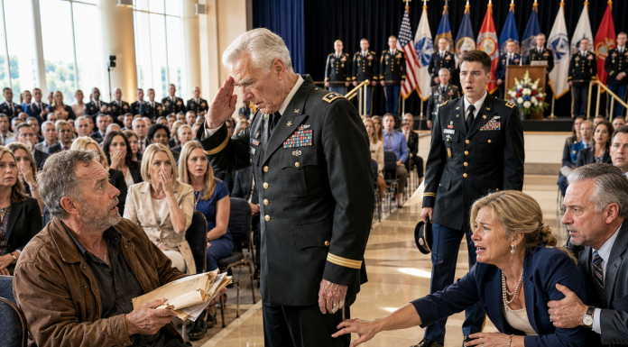 My son invited his stepfather—not me—to sit beside him at his military promotion ceremony. “He’s the man who raised me,” he said. I nodded and took a seat in the back. Then the general walked to the podium, looked at me, and saluted. “Oh my god… is that really you, Mr. Clayton?” My son slowly turned around—and went pale…