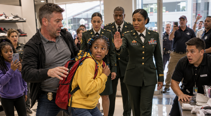 “CALL YOUR MOTHER AND PROVE IT,” the Off-Duty Officer Mocked Me While Gripping My Backpack—He Thought a Twelve-Year-Old Girl Had Invented Her Mother’s Army Rank, but seconds later she entered the shoe store in full uniform with two soldiers behind her; everyone expected him to release me immediately, yet his next desperate move revealed that this confrontation had begun before I even walked through the door…