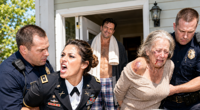 “She’s crazy and attacked me first!” my husband lied to the cops as they handcuffed my crying 71-year-old mother at 2:00 AM. After 22 years in the Army, I knew how to spot a staged scene instantly. What I found under his heavy work boot changed the entire investigation, and eighteen minutes later, the whole station regretted everything…