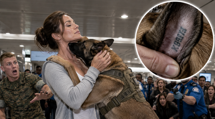 When a disrespectful Marine corporal snapped his fingers and forced me out of his checkpoint lane at O’Hare, he thought he was just bullying a helpless civilian woman. He never imagined that his elite military canine would instantly break formation, ignore his handler’s frantic commands, and press its giant head against my neck. As airport officers surrounded us, demanding I step away from government property, I whispered a classified command word that instantly drained the color from the commander’s face…