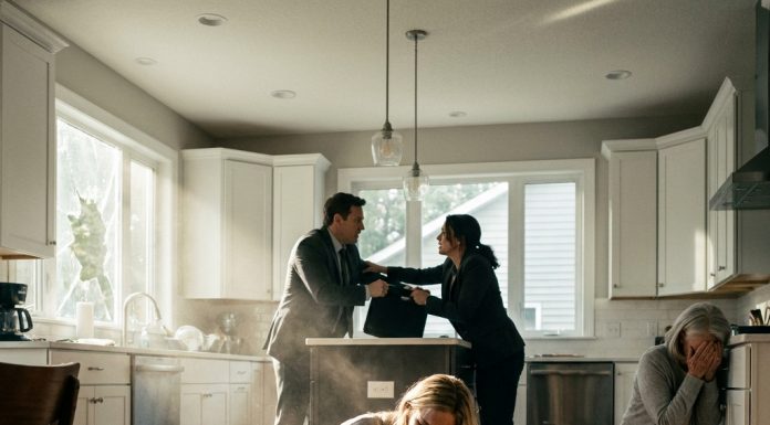 “She is not your family, Eleanor, so hand over that bag now!” My husband screamed at his mother while I lay bleeding on our shattered kitchen floor, clutching my seven-month-old belly, completely unaware that the briefcase they were fighting over contained the very papers that would soon send us all to federal prison.