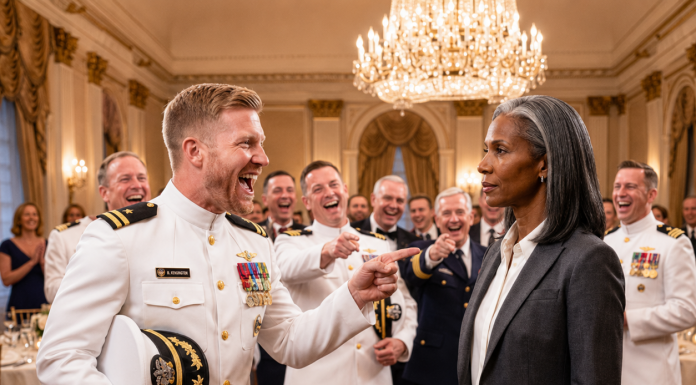 “What’s Your Rank, Sweetheart?” the Young Officer Laughed before Ripping the Badge from My Gray Suit and Ordering Me to Serve Drinks. I Quietly Opened My Notebook and Recorded Every Name in the Room. When Four Generals Walked Past the Base Commander and Saluted Me Instead, His Smile Vanished—but My Real Inspection Had Only Just Begun.