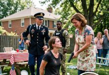 Handcuffed and bruised on my family’s lawn, I thought my jealous cousin was my biggest problem. Then a military convoy crashed the party. But the absolute worst moment was when my sweet, apron-wearing mother grabbed a weapon and pressed it against my head. You won’t believe the secret she was hiding…