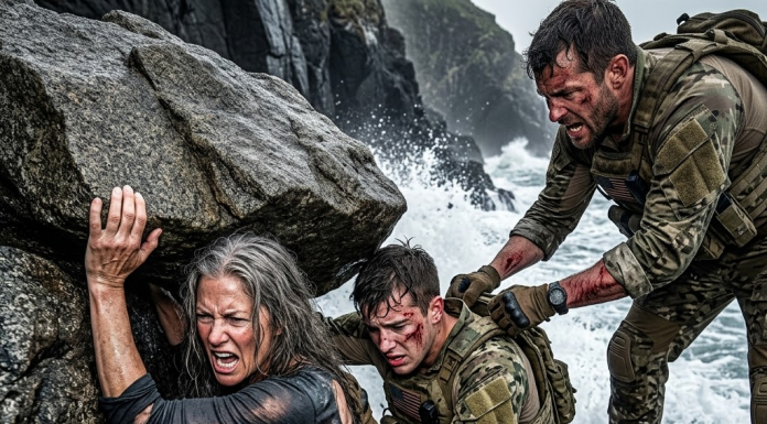 “Pull him up, my spine can take the weight!” I watched in horror as a gorgeous 51-year-old woman with a massive back scar wedged her voluptuous body under a 400-pound boulder to save my trapped teammate. But as the freezing tide rushed over her head, she whispered something that froze my blood…