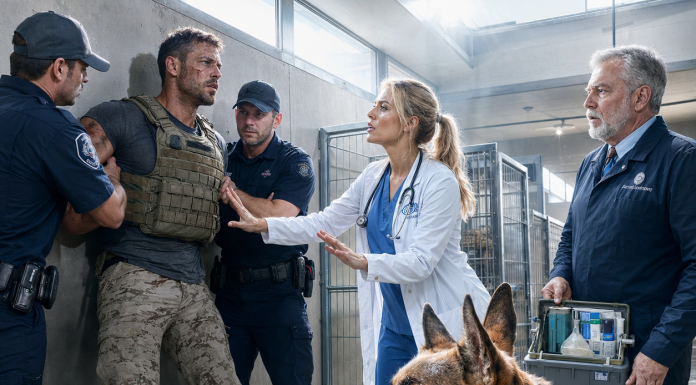 “Drop the needle or I’ll break your neck!” I screamed while pinned to the wall, bleeding and helpless as Director Vance aimed a lethal syringe at my dead buddy’s combat dog. Beautiful Dr. Sarah begged him to stop, but as the syringe went down, the earth suddenly shattered beneath us…