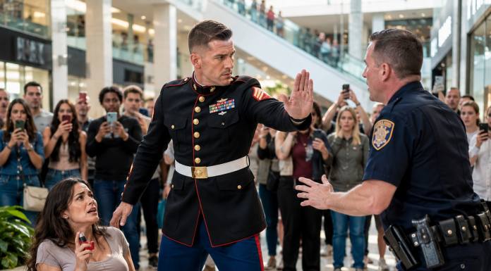 I was 8 months pregnant and having a severe asthma attack in the mall when an out-of-control cop drew his weapon on me. I thought my baby and I were going to perish, until a Marine in full uniform stepped in.