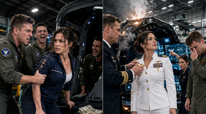 I Walked Into Hangar Seven Carrying a Mop, and My Fighter-Pilot Brother Kicked Over My Bucket Before Challenging Me to an Impossible Simulation—He Expected Ten Seconds of Embarrassment, but Forty Minutes Later, a Navy Captain Was Asking Who Had Hidden My Father’s Final Flight Data