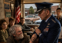 I Thought an 81-Year-Old Veteran’s Faded Tattoo Was Fake, So I Challenged Him in Front of an Entire Diner—Then Four Black Government SUVs Surrounded the Building, and a Three-Star General Walked Straight Toward His Table Without Saying a Single Word