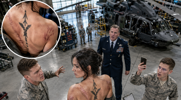 “Take Off That Jacket—You Don’t Belong Near Our Aircraft,” the Young Airman Ordered Me. I Quietly Obeyed While His Friend Recorded Everything—But the Second My Old Scar and Hidden Insignia Became Visible, the Colonel Dropped His Clipboard and Whispered a Name I Hadn’t Heard in Thirteen Years