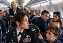 My husband died four years ago. While flying home with my son, he suddenly whispered, trembling: “Mom… Dad’s sitting two rows behind us.” I slowly turned around… And Froze.