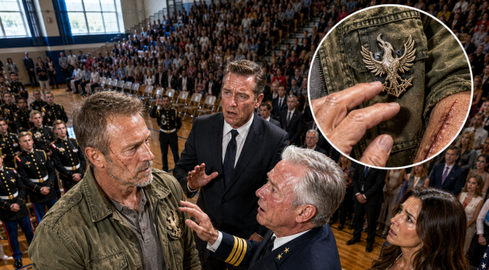 I Was Just a 64-Year-Old Trucker Watching My Grandson’s JROTC Ceremony—Until the Admiral Saw the Strange Insignia on My Old Army Jacket, Walked Off the Stage With Tears in His Eyes, and Said My Name Into the Microphone Before the Entire Gym