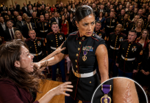 My jealous sister hijacked my military award ceremony, screaming to hundreds of Marines that my combat medal was totally fake. She thought she had the ultimate proof to destroy my life and expose me as a fraud. But she had no idea what the disabled man in the wheelchair was about to reveal…
