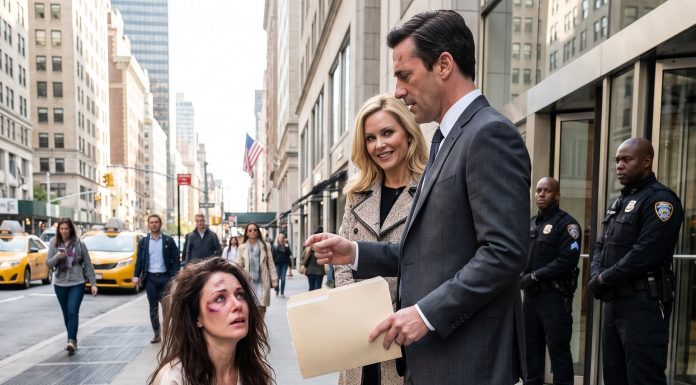 You’re nothing but trash, Evelyn—get off my steps before I have security throw you in jail!” my husband roared, tossing my broken phone onto the street while his mistress cheered. He thought he destroyed me, unaware that the judge would soon freeze at my real last name and strip his entire empire away.
