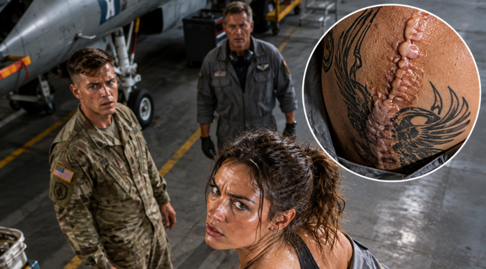 “Take it off, or I’ll rip it off myself!” he yelled, forcefully grabbing my uniform. I was just an ordinary mechanic to them, but as my jacket slipped down to reveal the massive scar and the classified tattoo on my back, the entire base froze in absolute terror. Because they just realized…