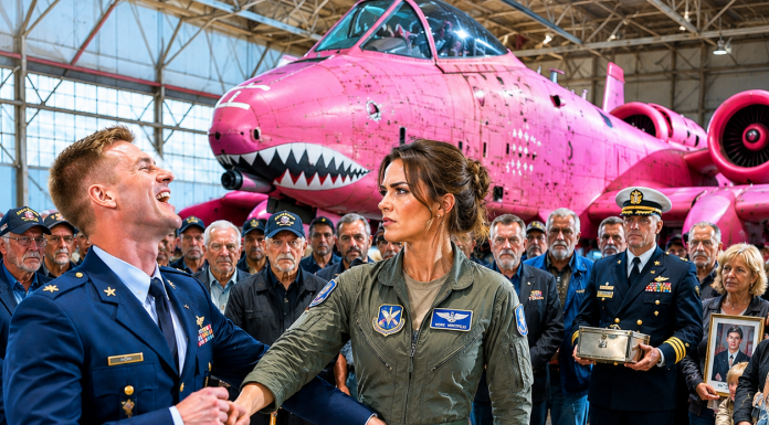 They Laughed When a Young Officer Pulled the Cover Off My Bright Pink Warthog and Called It a Parade Float—Then Twenty-Three Veterans Rose From Their Seats and Formed a Silent Wall Around the Aircraft. He Still Thought They Were Overreacting Until a Retired Commander Played My Final Radio Call From Raven Valley and Asked What Six White Marks on the Wing Really Meant