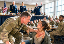 “Rangers eat first—coffee girls take what’s left.” A Staff Sergeant shoved me from the chow line, sending my tray across the floor. I stayed calm and caught his wrist before he touched me again. Then three generals rose from the head table—and one noticed the memorial bracelet on his arm.