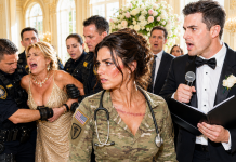 “They told everyone I died in a warzone nine years ago, using my identity to secure an eighty-million-dollar corporate loan for my sister’s failing business. When I stepped out of the shadows into the grand ballroom on her wedding day, the groom’s billionaire father took one look at my face and made a phone call that stopped everything.”