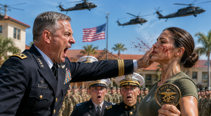 A Rear Admiral Humiliated Me in Front of 2,000 Service Members Because He Thought I Was Just a Pentagon Civilian. I Stayed Silent, Wiped My Lip, and Took One Black Coin From My Pocket—Then the Military Police Officer Beside Him Suddenly Refused to Follow His Order…