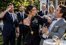 My billionaire family threw a glass at me, calling me a pathetic mall cop in front of the elite. But their laughter stopped when the very VIP guests my father desperately wanted to impress suddenly snapped a military salute to me. What happened next destroyed our family empire forever…
