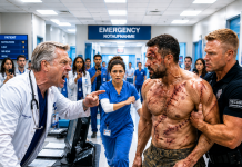 My arrogant boss called me a useless contract nurse and ordered me to run away when a massive former Navy sniper completely lost control in our facility. Security guards were flying across the room, and the veteran was seconds away from a permanent spinal injury. With no other choice, I leaned in and whispered a highly classified military code name into his ear. You won’t believe what he did next…