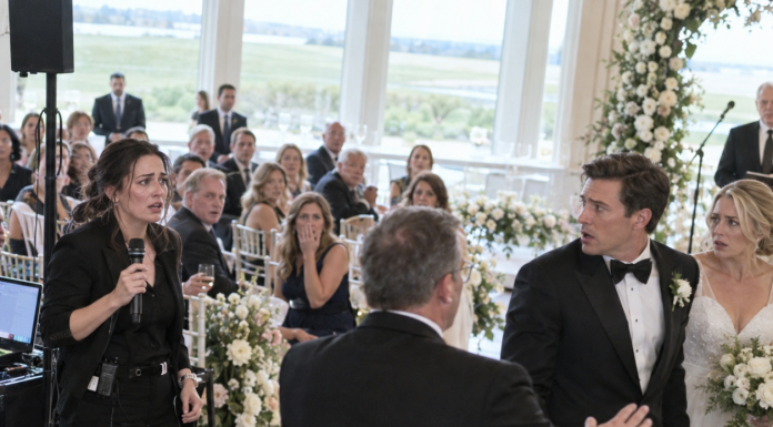 She thought it would be just another wedding shift. Then she saw the groom’s face and froze. The man preparing to marry someone else was the same husband she believed had died. Seconds later, she reached for the microphone—and the room went silent.
