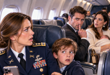 My husband died four years ago. While flying home with my son, he suddenly whispered, trembling: “Mom… Dad’s sitting two rows behind us.” I slowly turned around… And Froze.