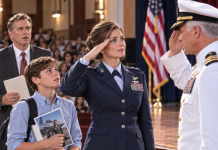 Everyone laughed when I said my mom flew one of the most advanced fighter jets in the world. By the end of the day, the same people were sitting in stunned silence as a decorated admiral called my name in front of the entire school—and the auditorium doors slowly opened.