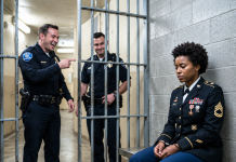 “Nobody beats a badge,” the corrupt cop whispered, tossing the illegal package into my car. As a female veteran, I knew to stay calm. But when he dragged me into the interrogation room and frantically drew his weapon, he never expected who would suddenly kick down the heavy steel door…