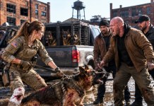 My Retired K9 Protected Me When Three Men Cornered Us in an Empty Rail Yard—Then My Injured Leg Collapsed at the Worst Possible Moment. I Thought Titan Was About to Pay for My Weakness Until Someone From the Darkness Stopped Everything