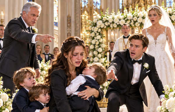 Su padre adinerado les contó a todos que yo me había llevado ochenta millones de dólares y me había fugado, pero durante su fastuosa boda en la catedral, devolví la invitación, llevé a nuestros trillizos de tres años e hice que mi ex tuviera que elegir entre su rica novia y salvar a nuestro hijo moribundo, que se desplomó en el pasillo.