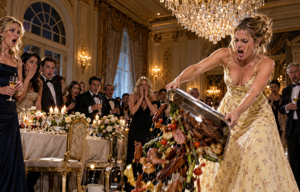 “YOU’RE NOTHING BUT A SERVANT IN THIS HOUSE!” my mother-in-law shouted, throwing a dirty sponge at me. My husband stood beside her, demanding I apologize. Furious, I overturned their leftover dinner in front of everyone. They ordered me out, never imagining whose company held the loan on their mansion…