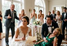“Arrest that lunatic bride right now, she just murdered my wife!” my father-in-law roared as Eleanor collapsed before hundreds of horrified elites, but while Ethan frantically checked her fading pulse, I held up the spilled vial and premeditated smear confession that proved she swallowed her own lethal trap.