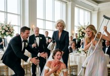Stop whining and take it, you ruined this family’s name!” My father sneered as Mom dumped scalding coffee onto my wedding gown and my sister swung my crutch at my broken shin. But while they smiled at my agony, they didn’t know the 4K security cameras above were about to destroy their entire empire