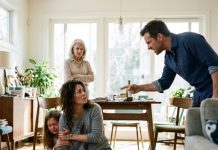 “Cry and you’re next!” My husband roared, pointing violently as I shielded our sobbing daughter amid shattered glass and red wine, while his mother watched with cold satisfaction—unaware that I secretly held a nine-million-dollar empire and was about to buy their entire existence.