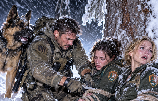 “Please! Don’t Leave Us Out Here!” I Heard Two Women Crying Beneath a Frozen Spruce During an Alaska Blizzard. I Was a Former Navy SEAL Living Alone With My Military Dog, but When I Cut Them Free, One Ranger Grabbed My Coat and Whispered Something That Changed Everything.