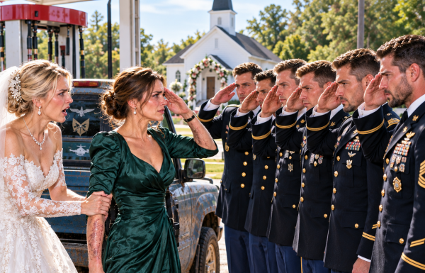 “Move That Rusty Truck to the Gas Station!” My Sister Ordered Me Outside Her Wedding. I Had Taken Military Leave Just to Attend, Yet She Wanted Me Hidden From the Photographs. Minutes Later, Six Army Groomsmen Walked Across the Road, Raised Their Hands, and Left Her Staring at Me in Disbelief.