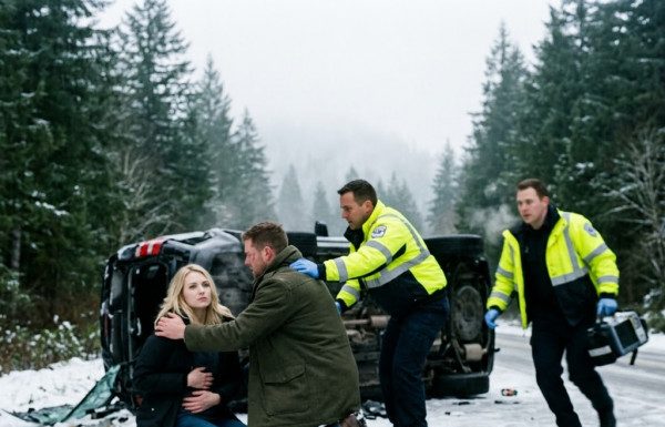 “Save Rachel first, she’s carrying my child!” My husband screamed to the paramedics while I lay bleeding on the icy road beside our overturned SUV, totally unaware that the hospital lab test would soon expose her fake pregnancy and unveil their eight-million-dollar insurance plot.