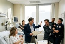 “You insane woman, give me my heir right now!” my CEO husband roared, lunging at my hospital bed before NYPD officers pinned him against the wall, completely unaware that I had just given my newborn another man’s last name while holding proof of his conspiracy.
