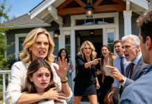 “She isn’t real family, and she’ll ruin everything!” my father roared, lunging at my trembling daughter as the entire family stormed our front porch. I shielded Maya, feeling her tears soak my shirt, but they had no idea the legal documents inside my office would soon strip away their precious wedding venue forever.