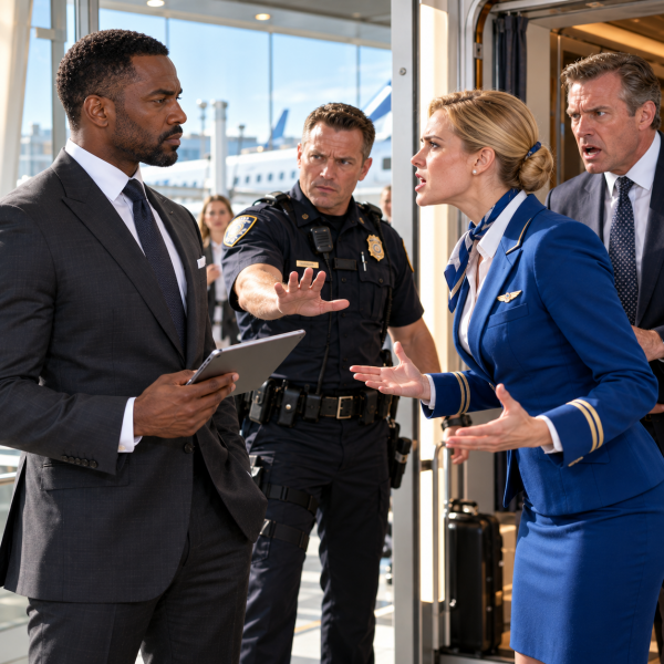 Tense Confrontation at the Airplane Gate