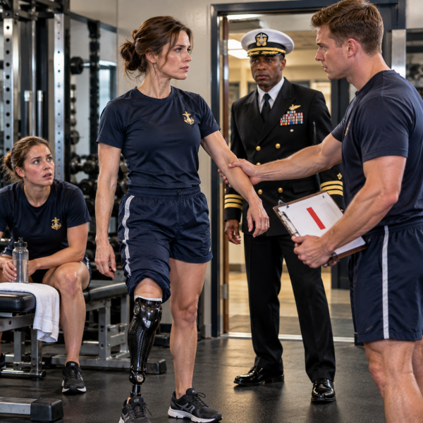 Tense Navy Gym Training Encounter