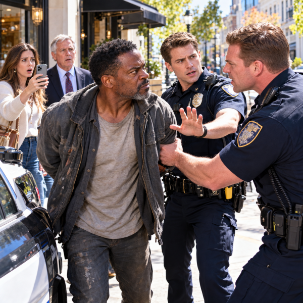 Tense Street Arrest Outside Café