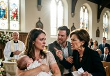 “Hand that child over right now, you mentally unstable wreck!” he snarled behind his furious mother while I clutched my baby through fresh bruises, but before their forged petition could tear us apart, I whispered one dark family secret that made the entire church freeze