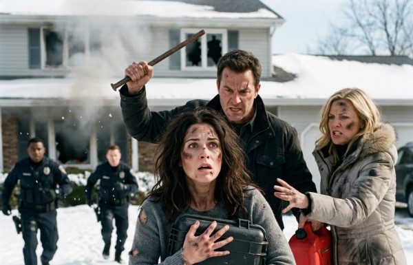 Give me that case, Maya, or you won’t leave this yard alive!” my fake husband roared, swinging a rusted iron bar right behind me as our burning home collapsed in smoke, completely oblivious that federal sirens were already closing in to shatter his stolen identity forever.