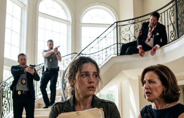 “Shoot her, Mom, she has the evidence!” Julian screamed from the balcony as blood soaked his torn shirt, while his gloved mother lunged at me. I clutched the murder files tightly against my chest, waiting for the detectives on the staircase to expose their filthy family empire once and for all.