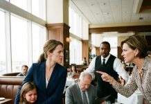 “Sit your crying kid at the bar or leave, Nora!” My spineless father hissed, burying his face in the menu while his wife shoved my terrified daughter. I held Ivy tight as security rushed in, not uttering a word that I actually co-owned this entire steakhouse empire.