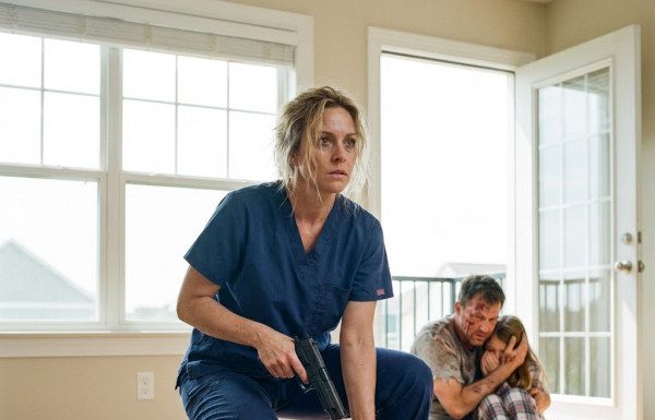 “What a touching family reunion,” he sneered before I tackled him to the floor, jamming my trauma shears against his neck and aiming his own Glock at his spine while Julian shielded our terrified daughter—unaware that the police sirens outside were about to expose his deadly multimillion-dollar conspiracy